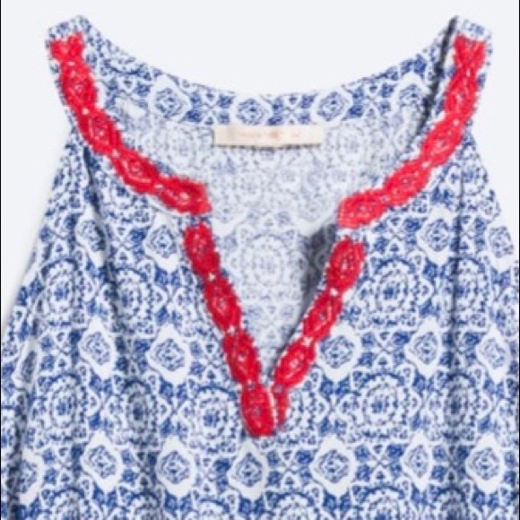 Bohemian Style Scalloped Red Hem Embroidered Top - Picture 1 of 4